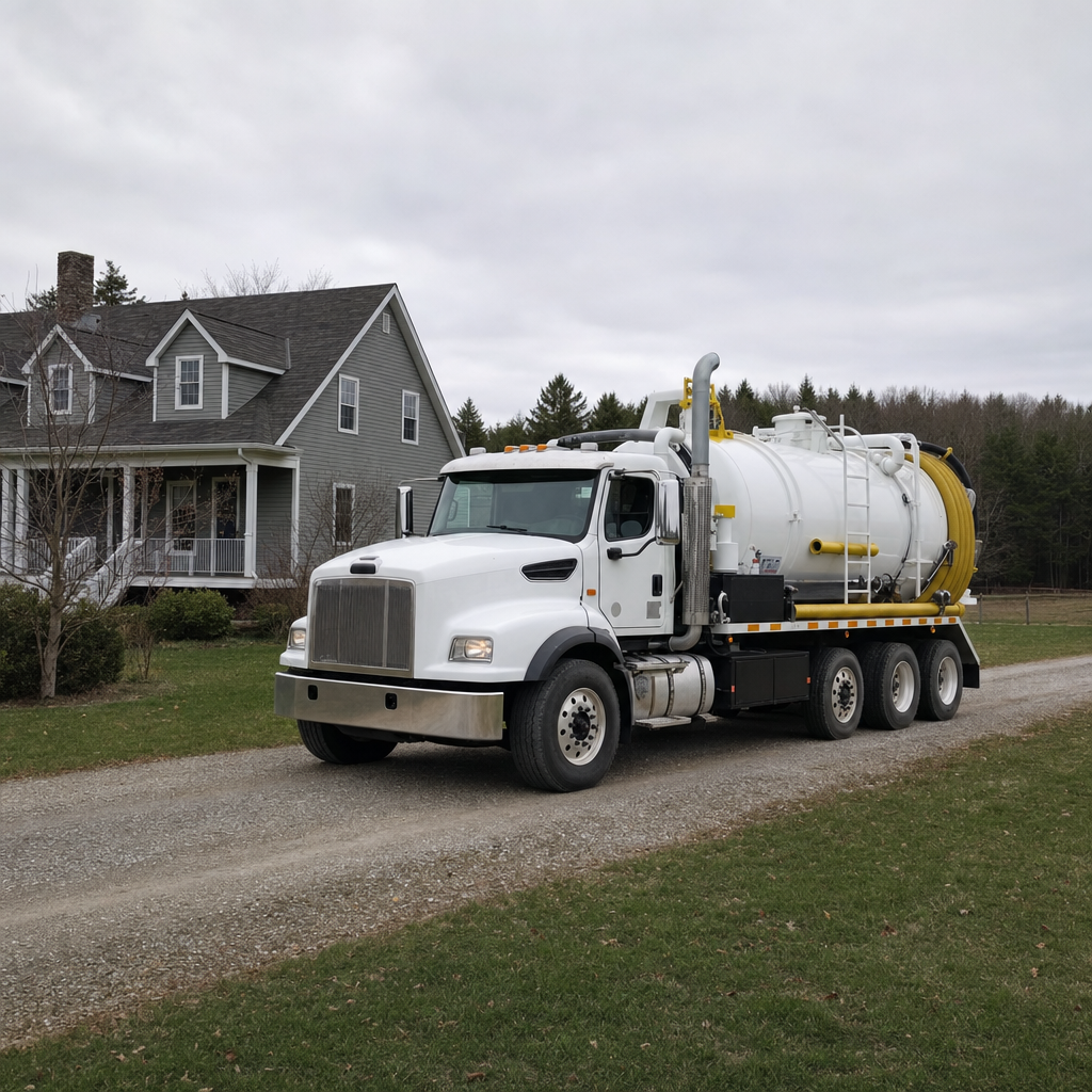 Septic vacuum truck arriving at a Mesquite home for same-day emergency service